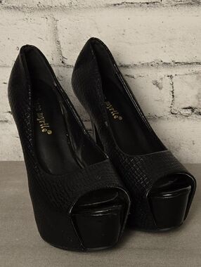 Black Peep-Toe Platform Heels